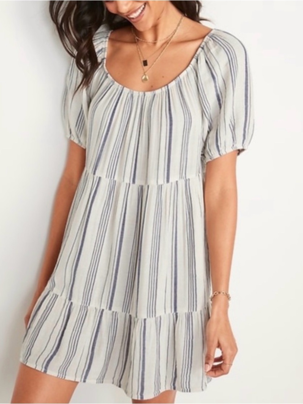 Old Navy Cream and Navy mini dress with Vertical Stripes